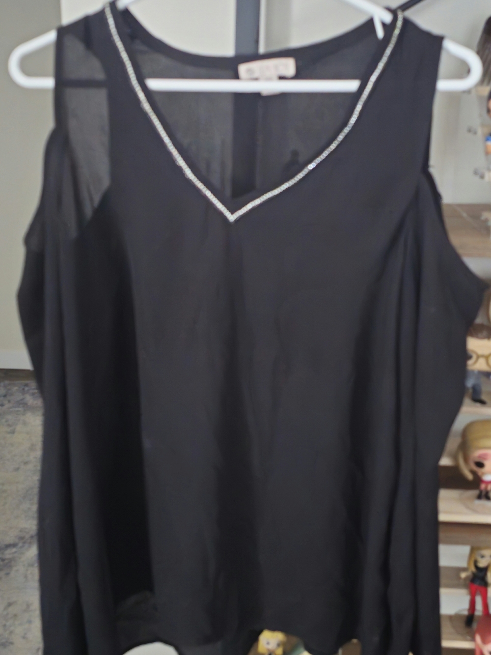 Lila Rose Black Cold-Shoulder V-Neck Camisole with Rhinestone Trim